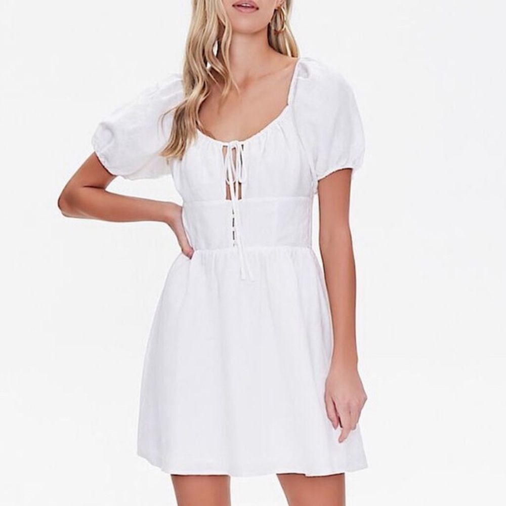 BOGO Linen Puff Sleeve Dress Size Large New With Tags
